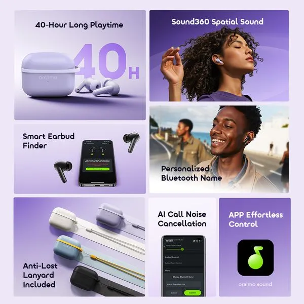 oraimo spacebuds lite sound360 anti lost true wireless earbuds