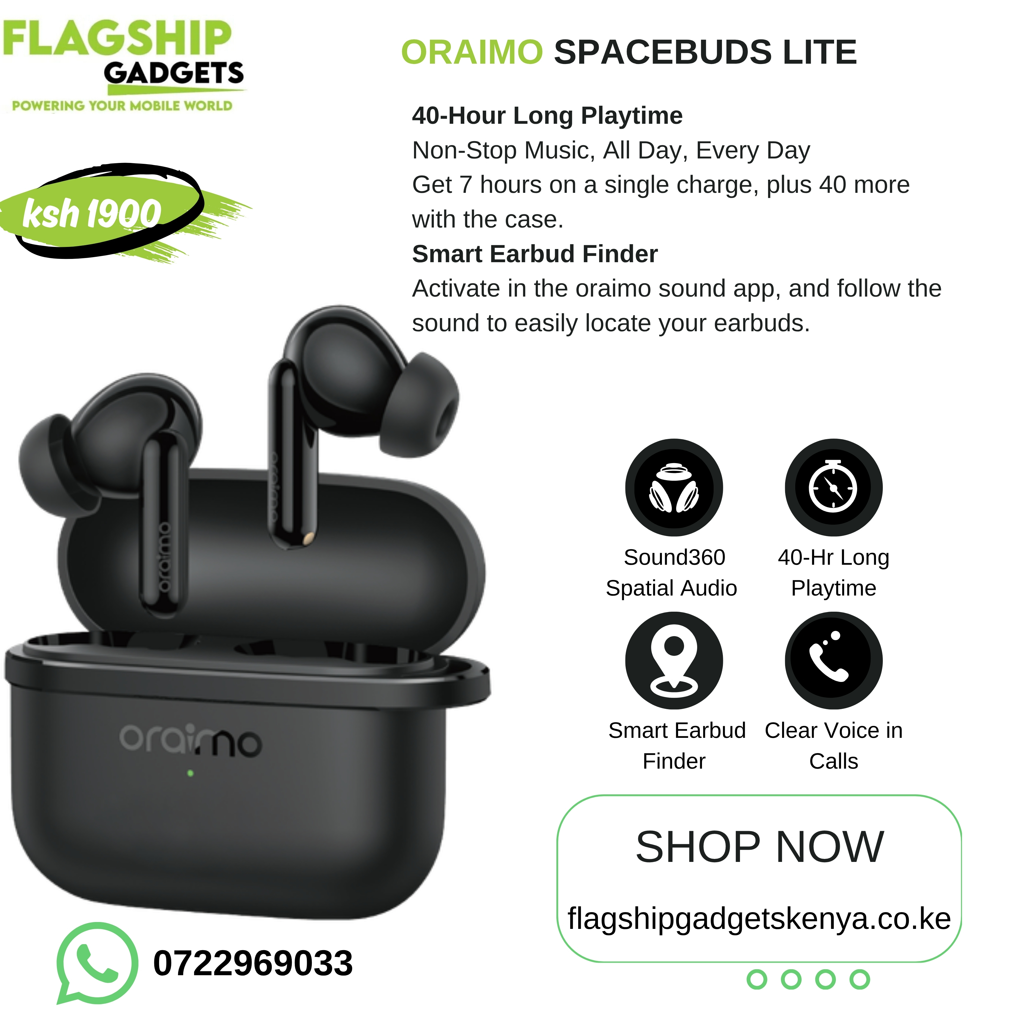 oraimo spacebuds lite sound360 anti lost true wireless earbuds