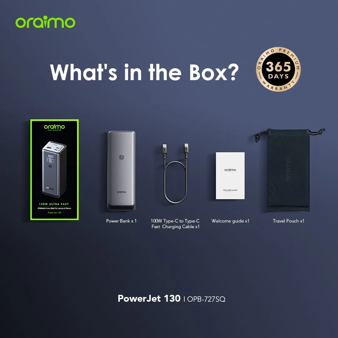 Oraimo PowerJet 130 27600mAh 130W Power Bank (OPB‑727SQ)