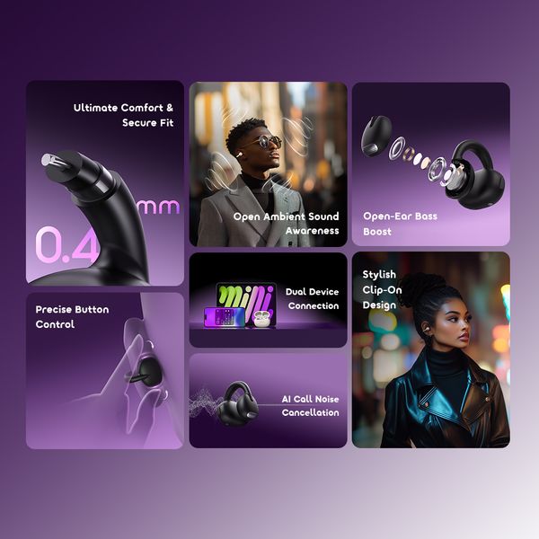 oraimo opensnap clip-on true wireless headphones