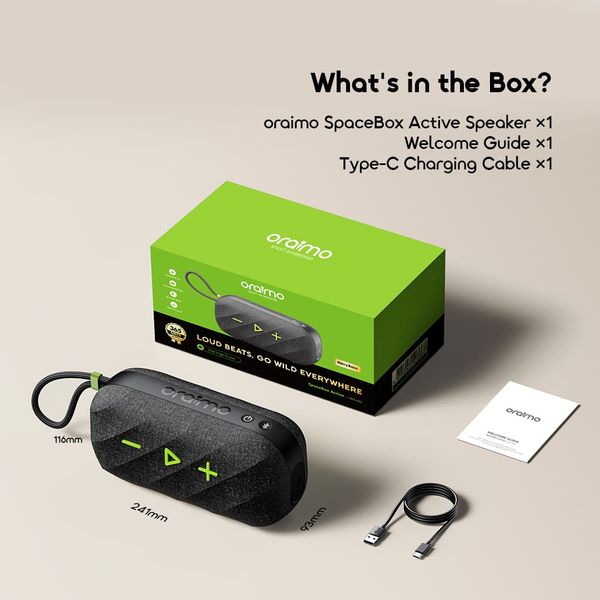 Oraimo SpaceBox Active — 25W Portable Speaker with FM Radio & Custom EQ
